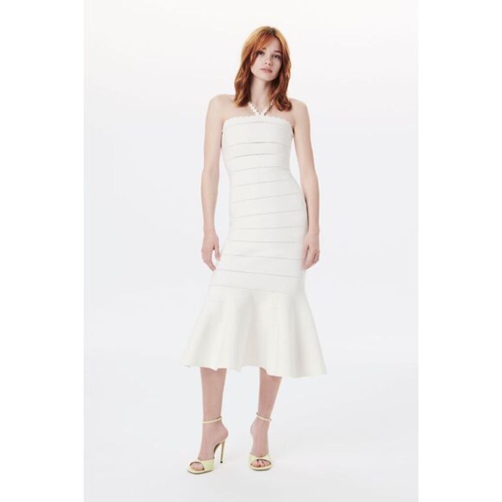 Victoria Beckham Scalloped Strap Flare Dress in White XS $790